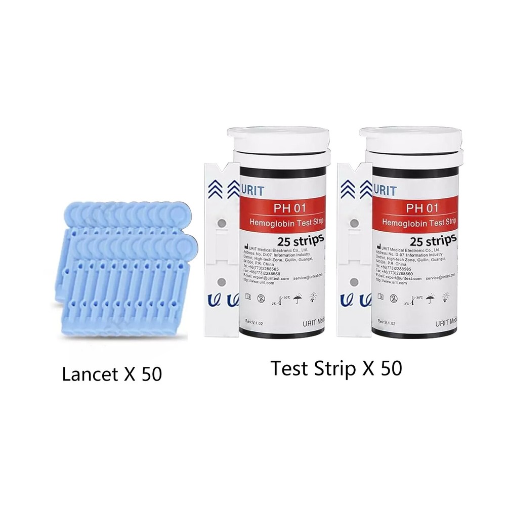 URIT PH-01 Hemoglobin Test Strips Kit - 50PCS Home Hb Fast Check Strips
