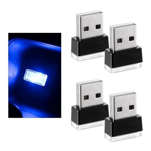 4PCS USB LED Car Interior Atmosphere Lamp, Plug-in USB Interface LED Night Blue