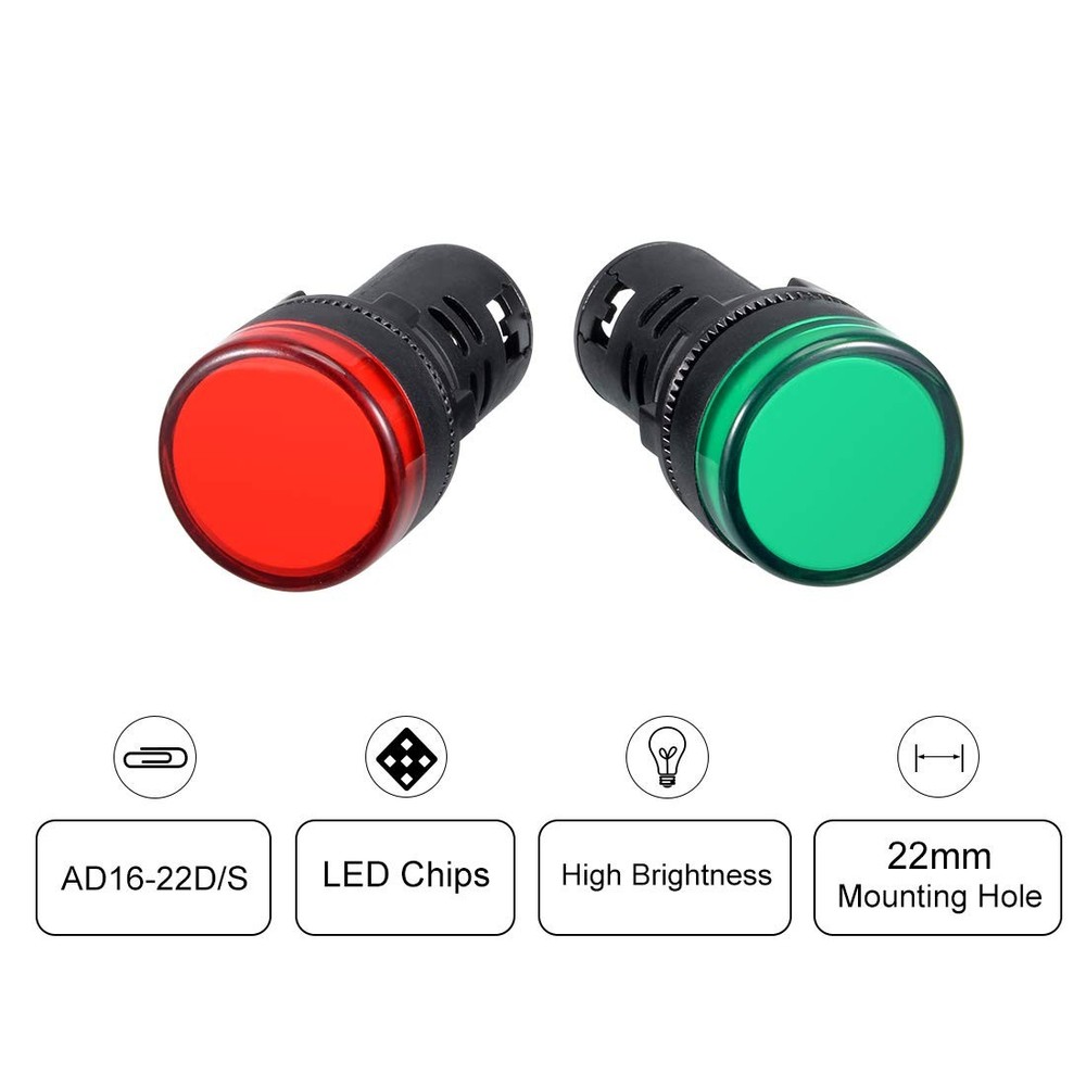 uxcell 10Pcs Red Green Indicator Light AC/DC 110V 22mm Panel Mount for Electr...