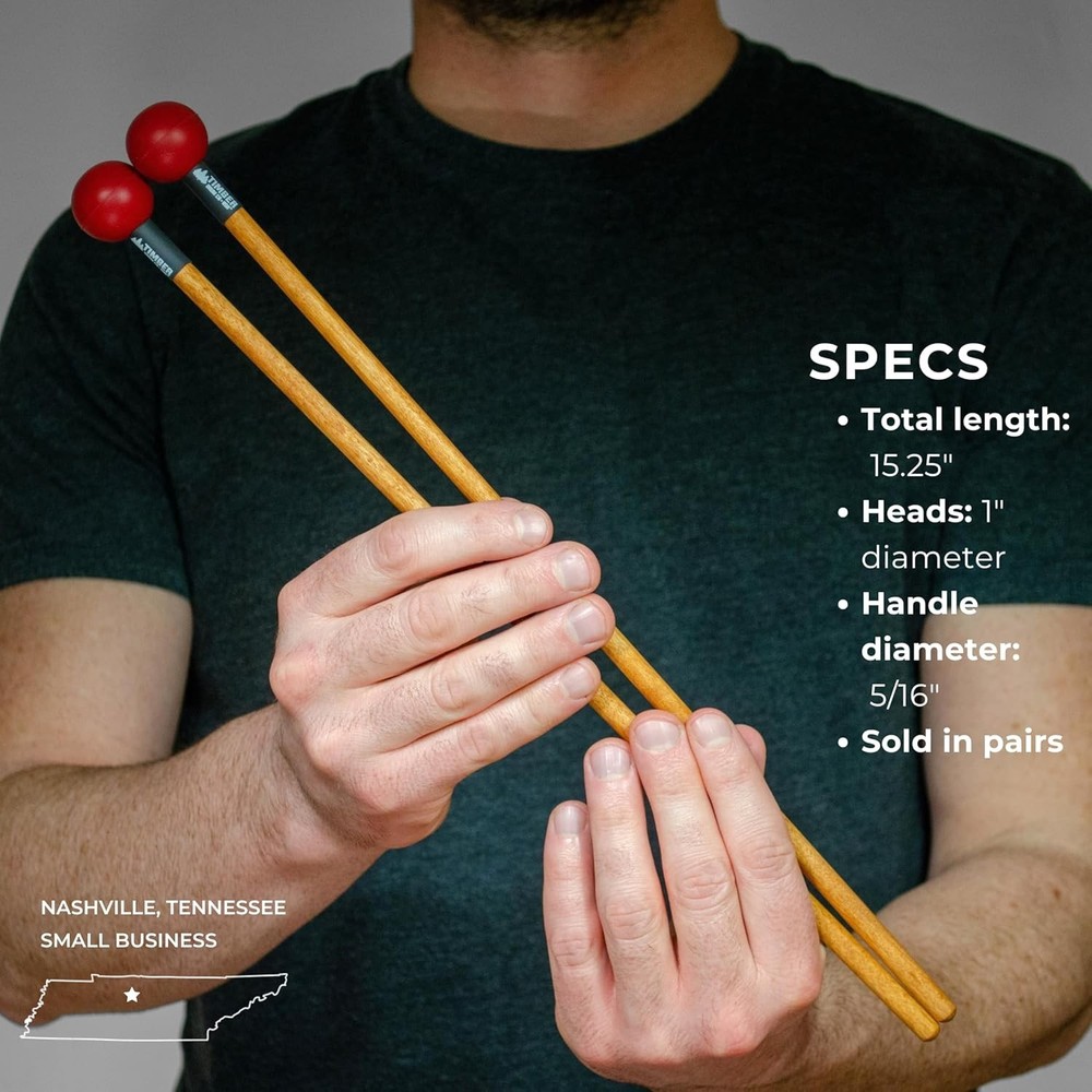 Timber Drum Co. Percussion Mallets — U.S.A. ASSEMBLED — Sticks Single Pair