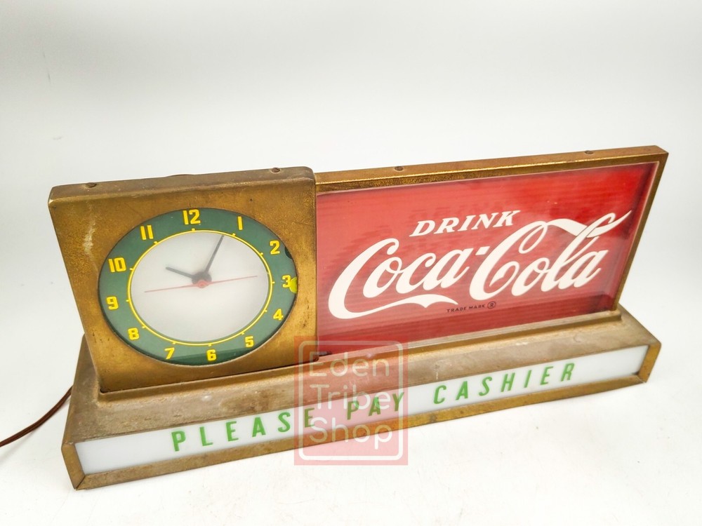 1950s Coca-Cola Please Pay Cashier Light up Advertisement Round Clock