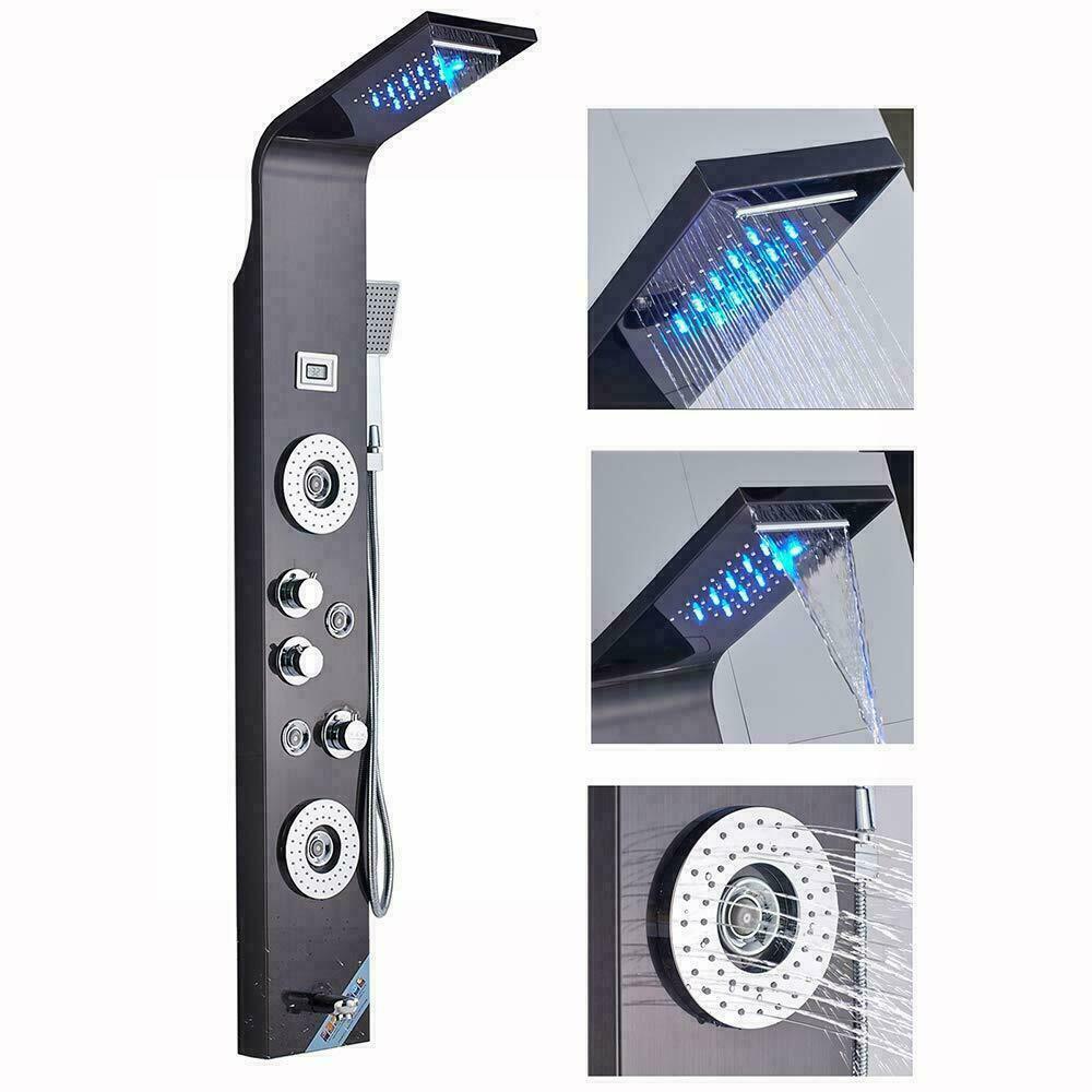 ELLO&ALLO Shower Panel Tower LED Rainfall Waterfall Massage System Body Sprayer