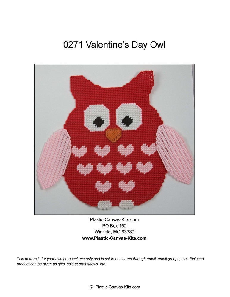 Valentine's Day Owl Wall Hanging-Plastic Canvas Pattern or Kit