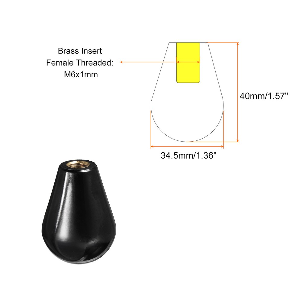 M6x40mm Female Threaded Hand Knobs Oval Brass Insert Handles for Machine