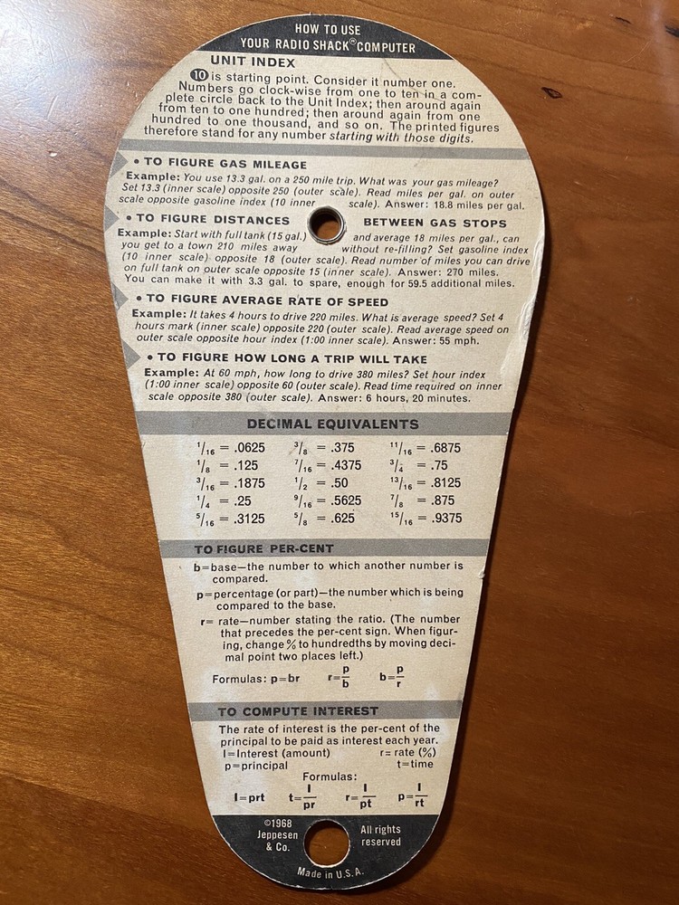 Radio Shack 8-Function Mathmile Computer 1968 Multi-Purpose Tool #68-1007 Tandy