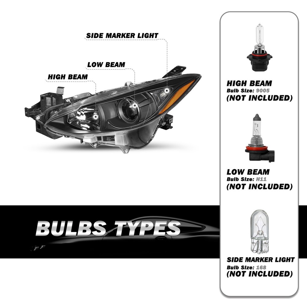 Fit For 2014-16 Mazda 3 Driver & Passenger Side Pair Headlight Assembly