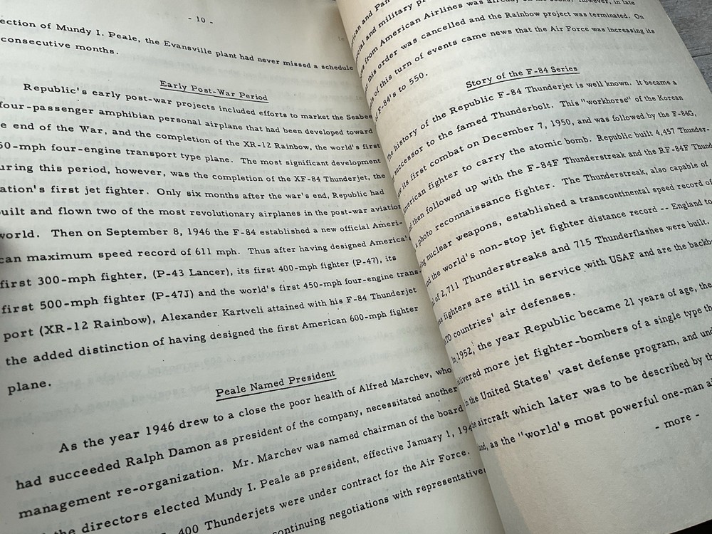 ORIGINAL REPUBLIC AVIATION COMPANY HISTORY 1962