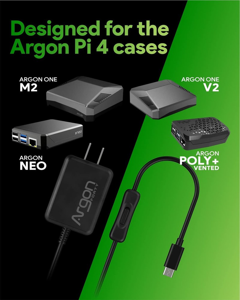 Argon USB C Power Supply with Switch | Raspberry Pi 4 Power Supply