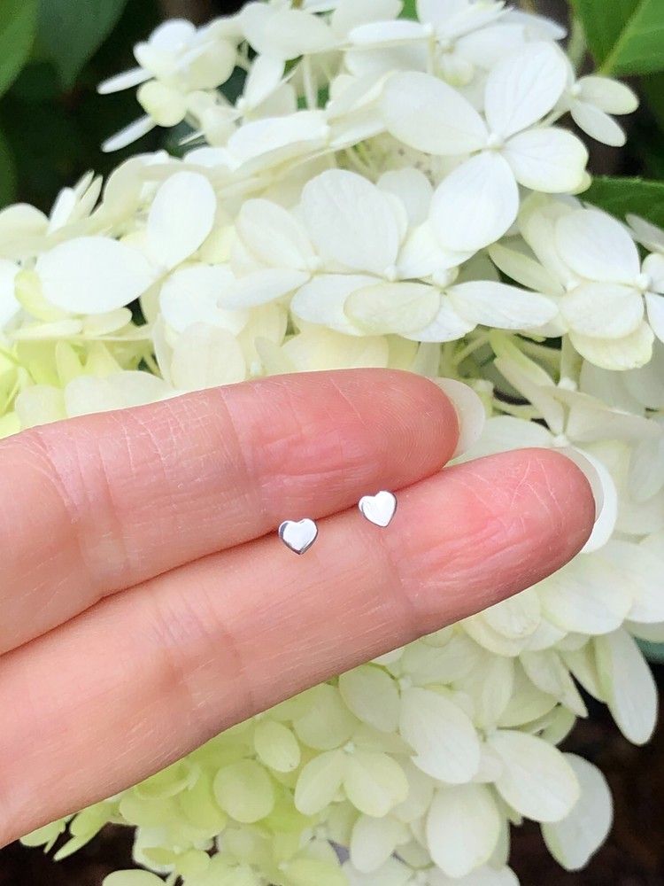 925 Sterling Silver THIN Heart Stud Earrings Dainty Mini Plain Studs 3.5mm