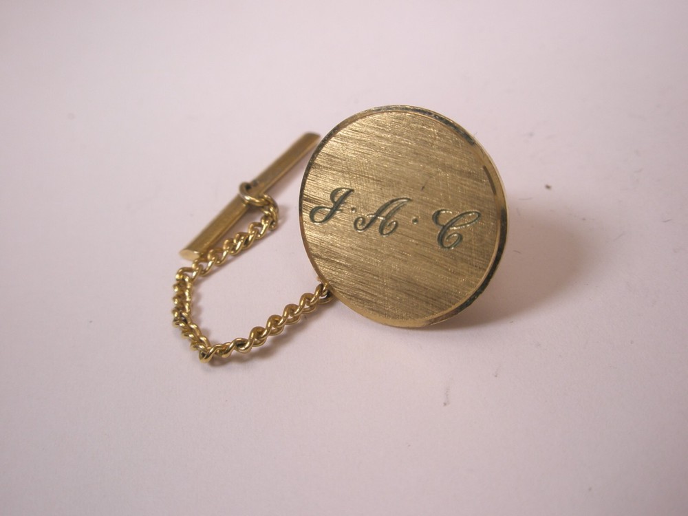 JAC Monogram Initial Letter Vintage ANSON Mesh Wraparound Cuff Links & Tie Tack