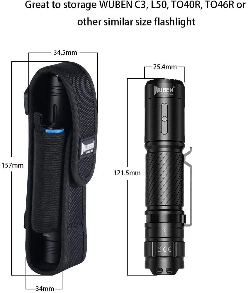 Tactical Flashlight Holster Nylon Belt Pouch Secure Carry