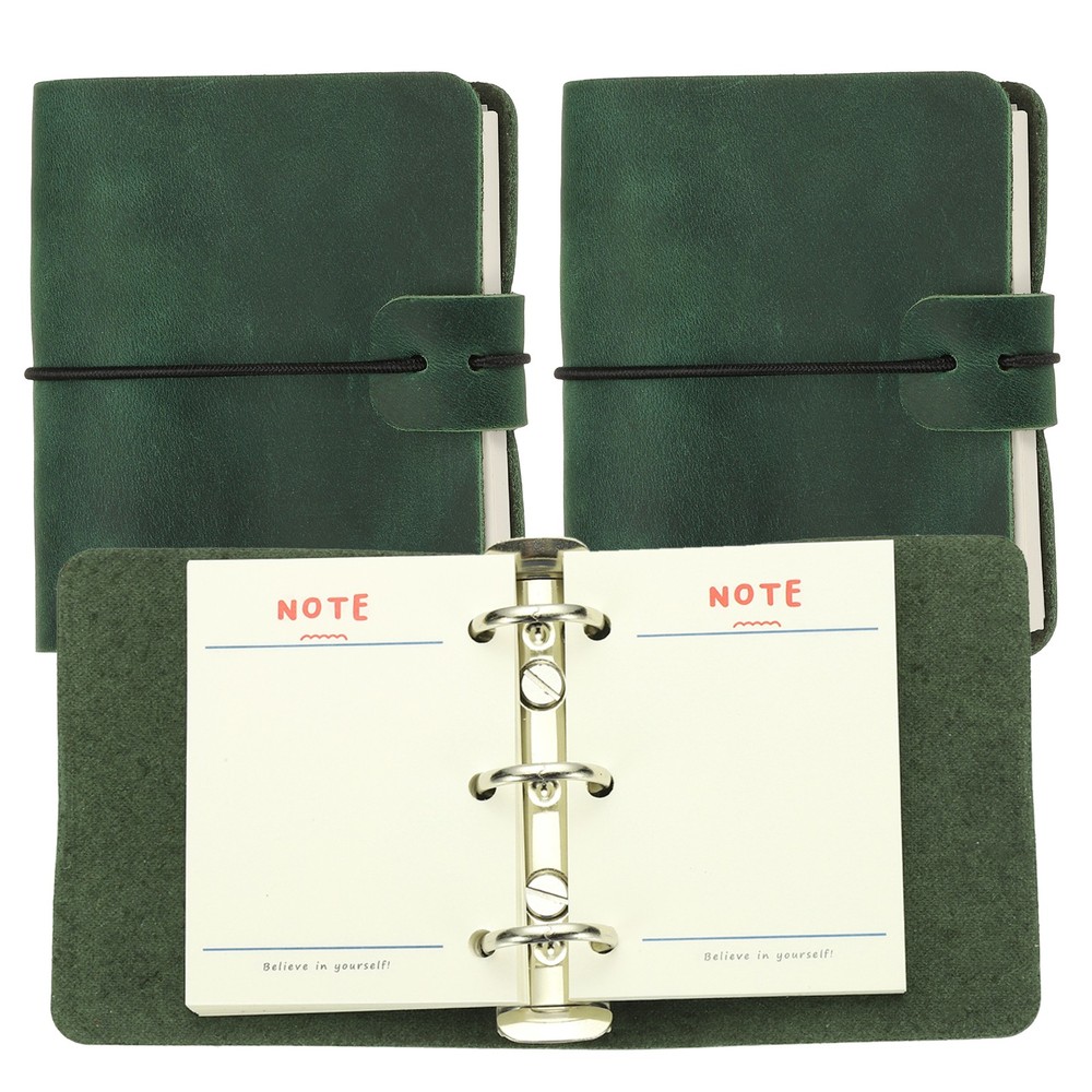 A9 Leather Journal 2Pcs 3 Ring Notebook Binder Planner Loose Leaf, Green