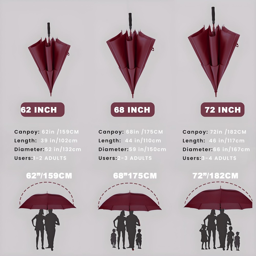 Golf Umbrella Large 54/62/68/72 Inch, Extra Large Oversize Double Canopy Vent...