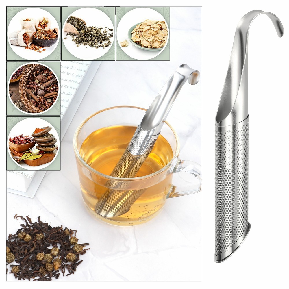 Stainless Steel Tea Diffuser Tea Stick Strainer Tea Infuser Pipe w Hook Handle