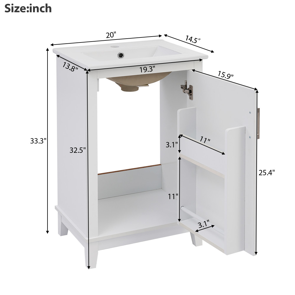 Small Bathroom Vanity Cabinet W Ceramic Basin Ample Storage