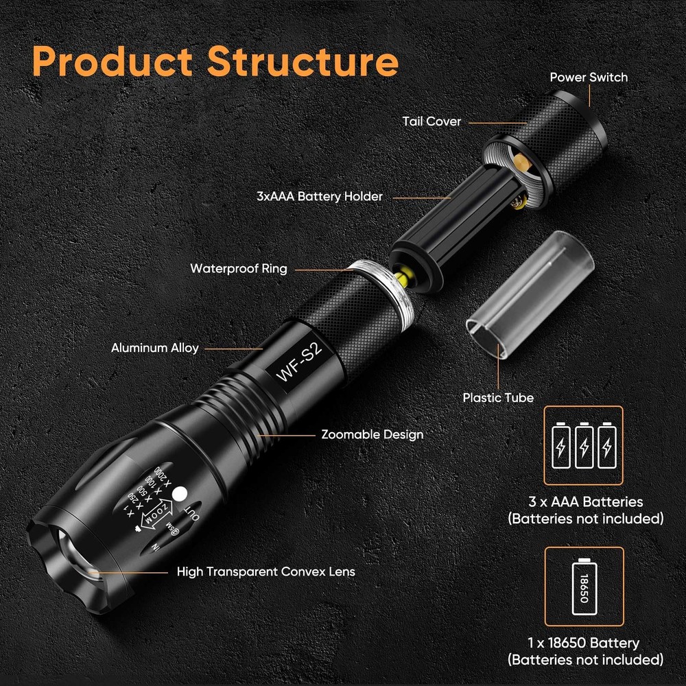 WINDFIRE Green Light LED Flashlight Super Bright Zoomable