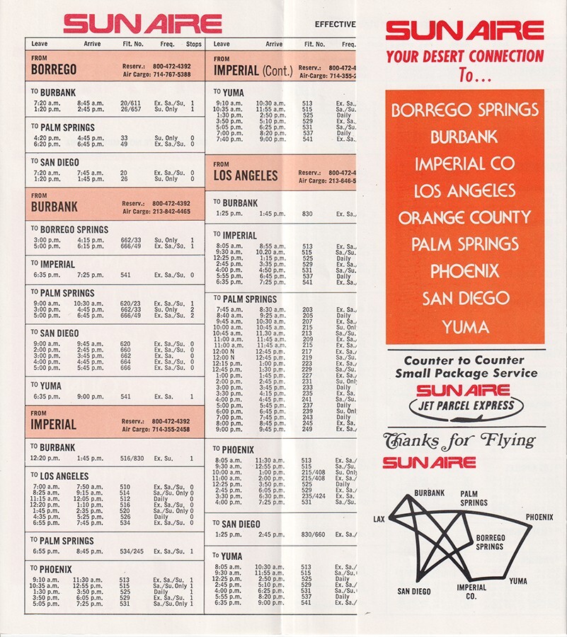 Sun Aire timetable 1981/11/05