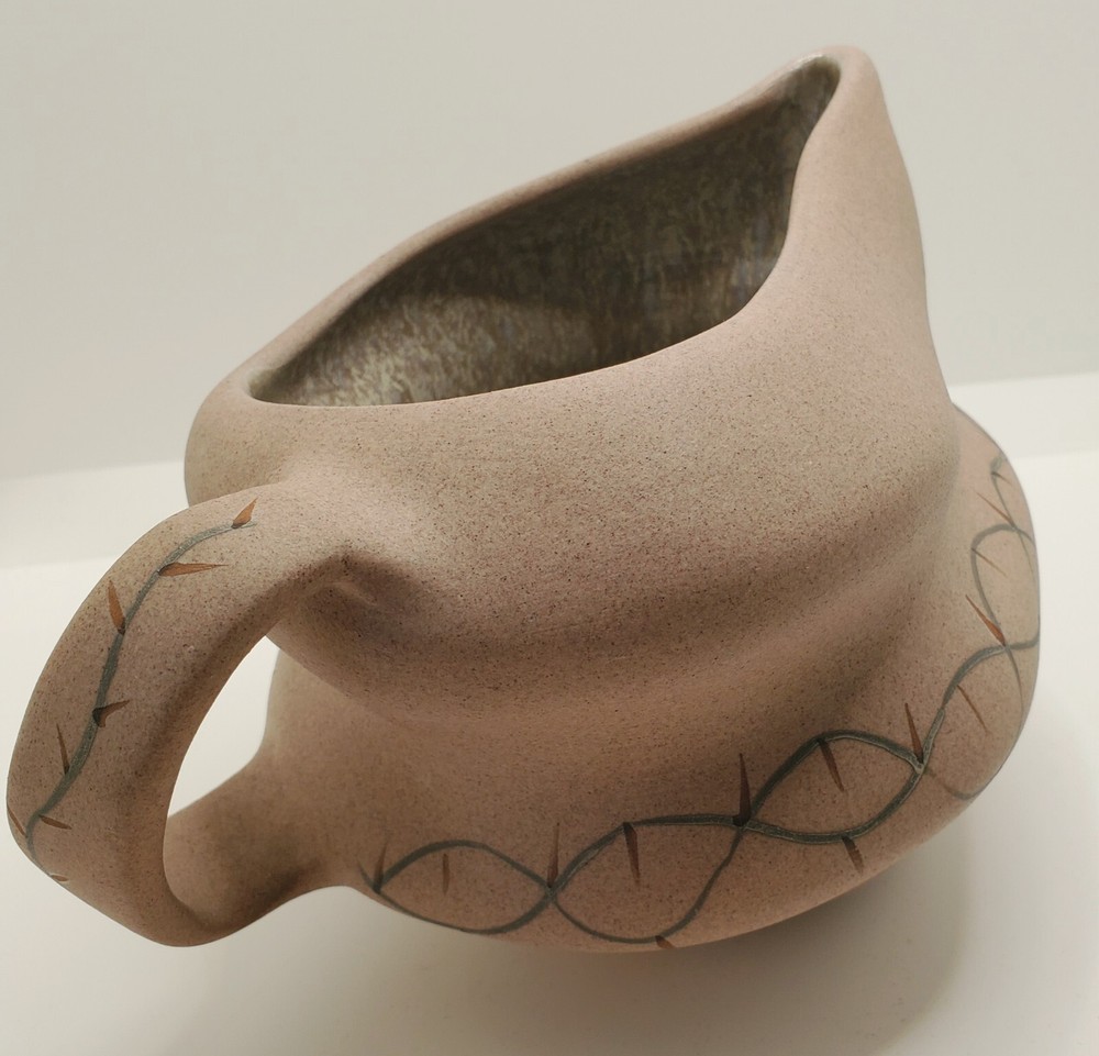 Studio Pottery Pitcher Southwest Assymetrical Glazed Inside Hand Painted