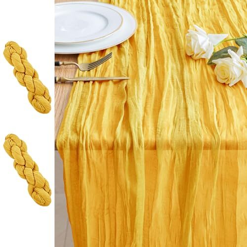 2PCS Table Runner Cheesecloth 10FT Boho Gauze Cheese Cloth Rustic 2 Pack Gold