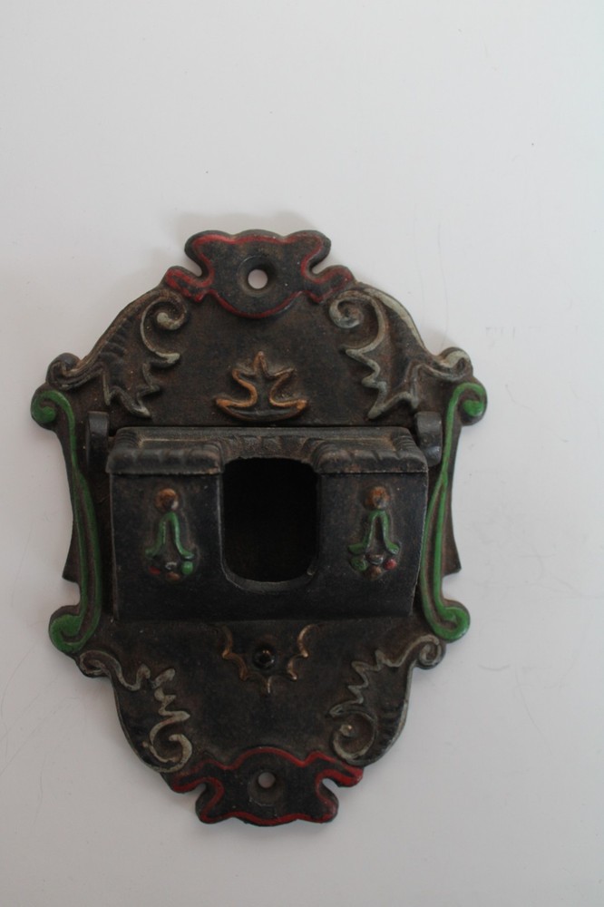 Vintage Wilton Cast Iron Hand-Painted Wall Match Safe