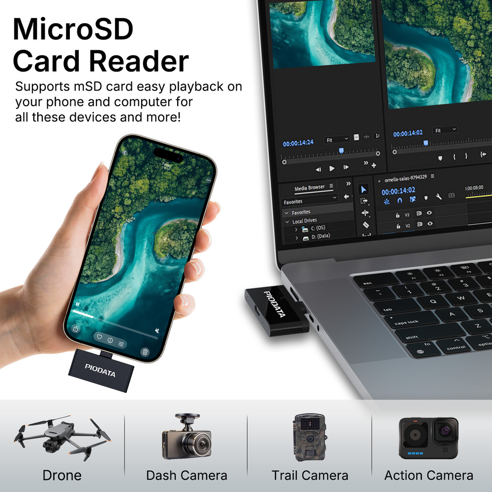 Micro SD Card Reader for USB C iPhone Android, Auto Photo Backup While Charging