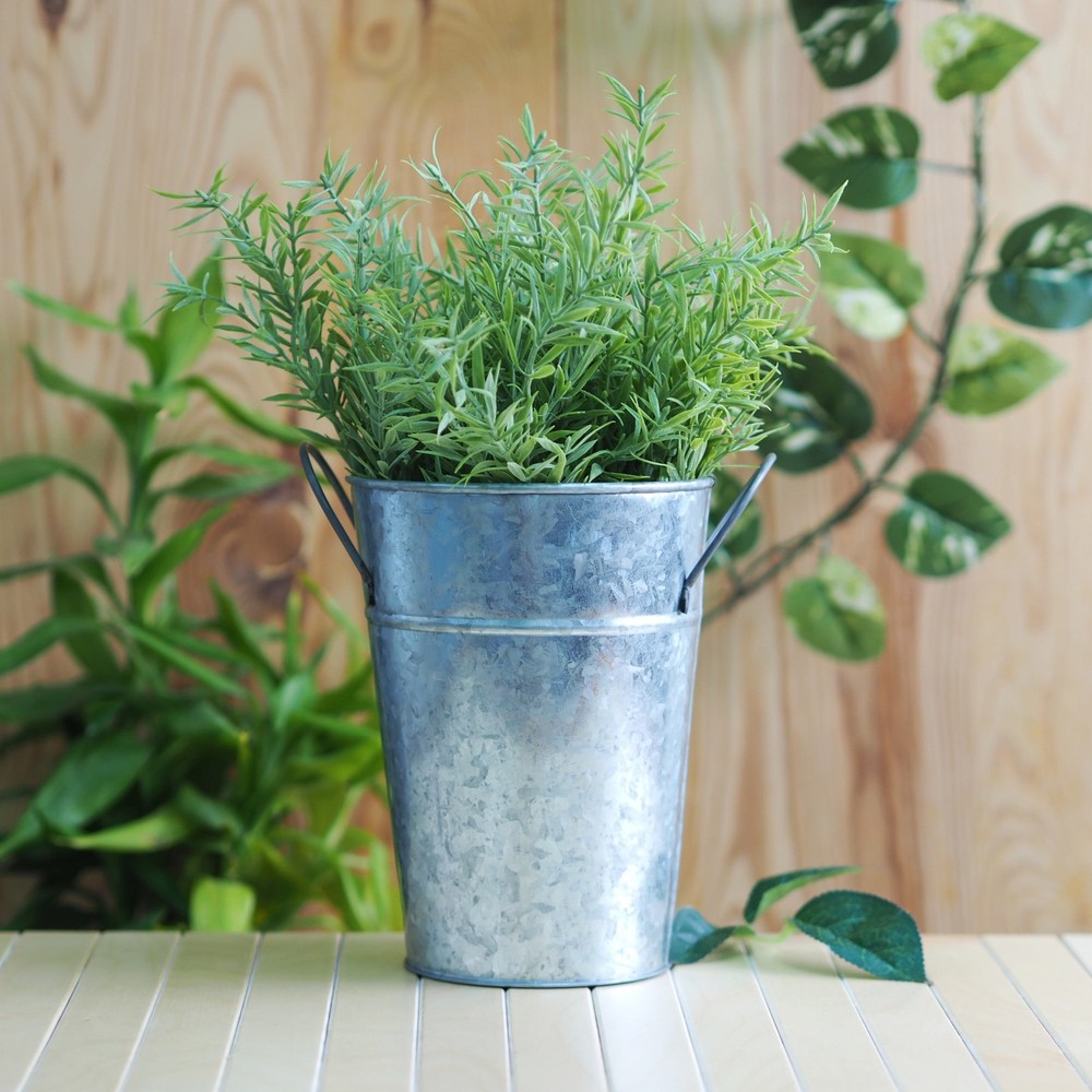 (2 pack Metal Bucket Planter 7'' High Solid Print Gray