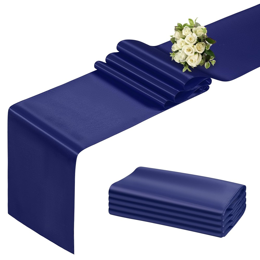 Blue Table Runner 12x108 Inch - 4 Pack Satin Table Runners, Smooth Table Runn...