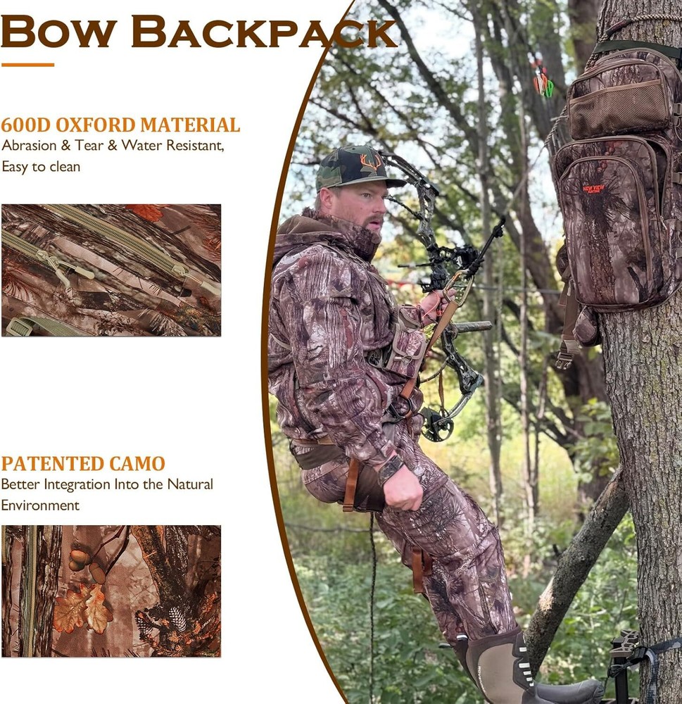 Large Saddle Hunting Pack for Compound Bow, with Bow Holder & Camo Design