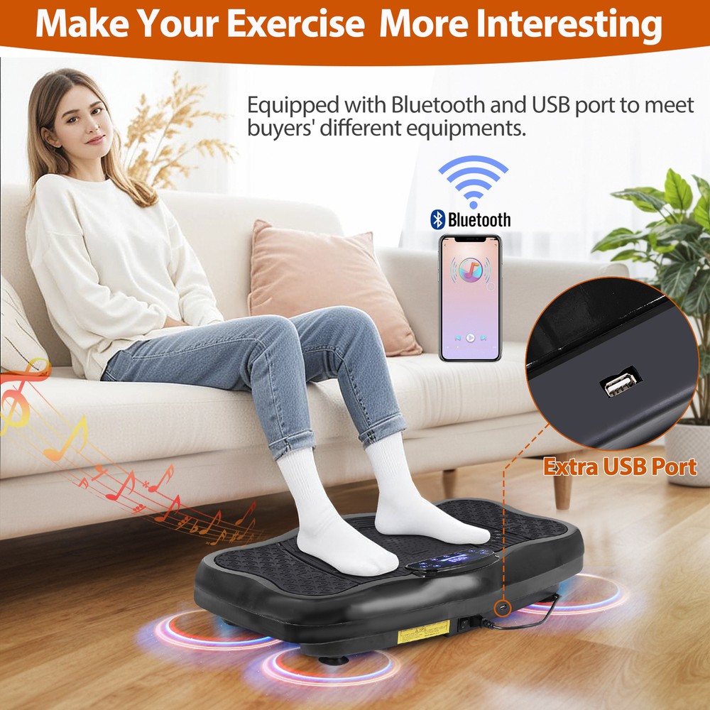 Waver Vibration Plate Exercise Machine Full Body w/Loop Bands for Training Black