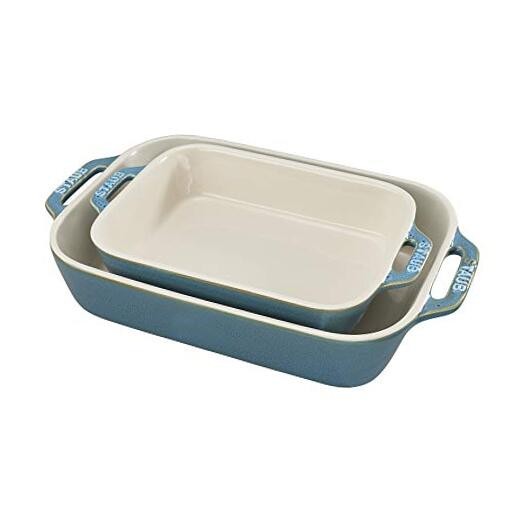 Ceramics Rectangular Casserole Dish, 2 pc Rustic Turquoise Baking Dish Set