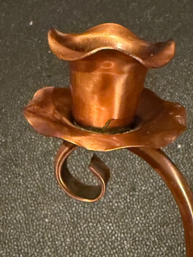 Vintage Solid Copper Gregorian Double Candlestick Holder W/ Sniffer