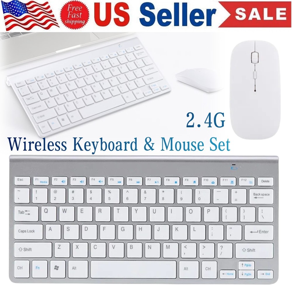 Wireless Keyboard And Mouse Set Waterproof 2.4G For Mac Apple PC Computer White