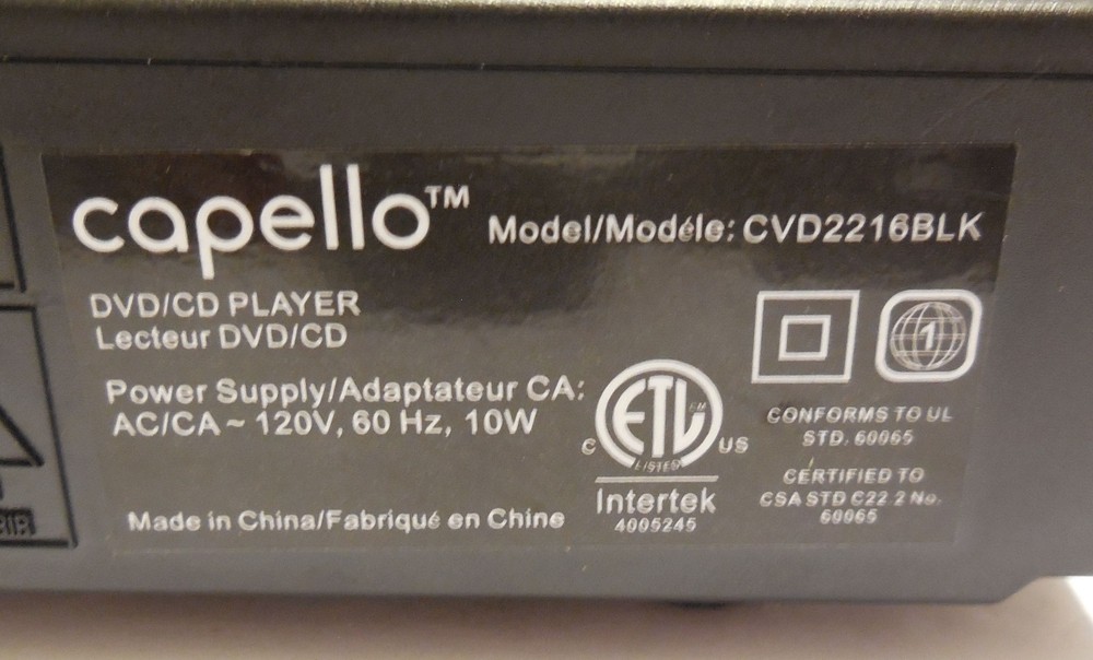 capello DVD Player Model CVD2216blk NO Remote
