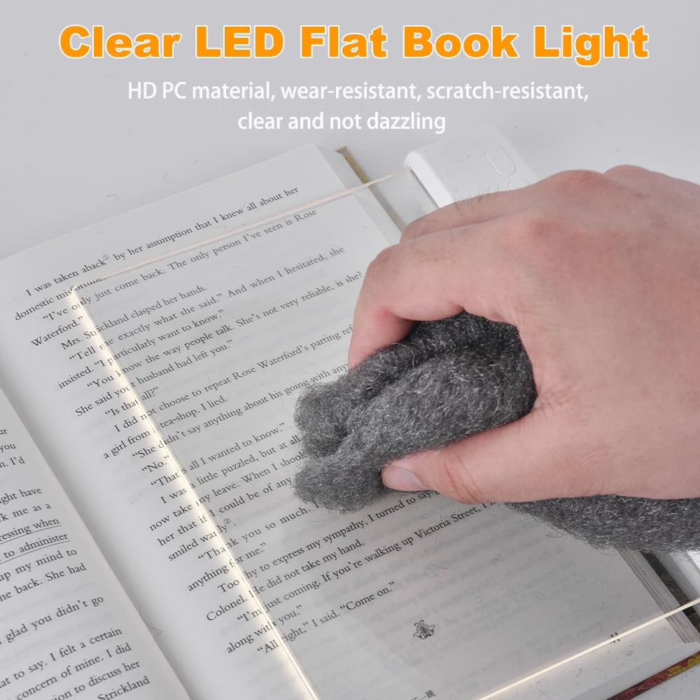Book Light Rechargeable Clear LED Flat Reading Light with 3 Colors & Timer Di...
