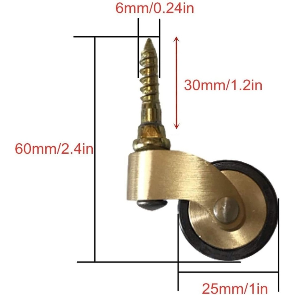 Solid Brass Caster Wheel,25mm Antique Style Casters,Moving Caster Wheels,360