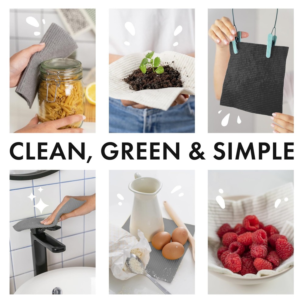 SUPERSCANDI 6 Pack Swedish Dishcloths for Kitchen - 100% Biodegradable & Comp...