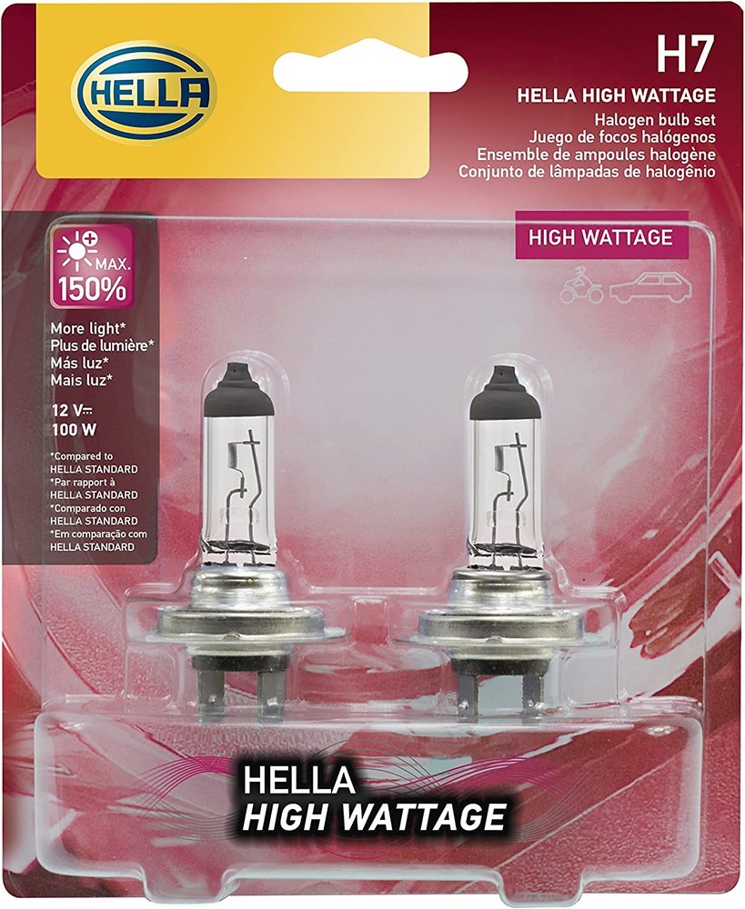 HELLA H7 100WTB High Wattage Bulbs, 12V, 2 Pack