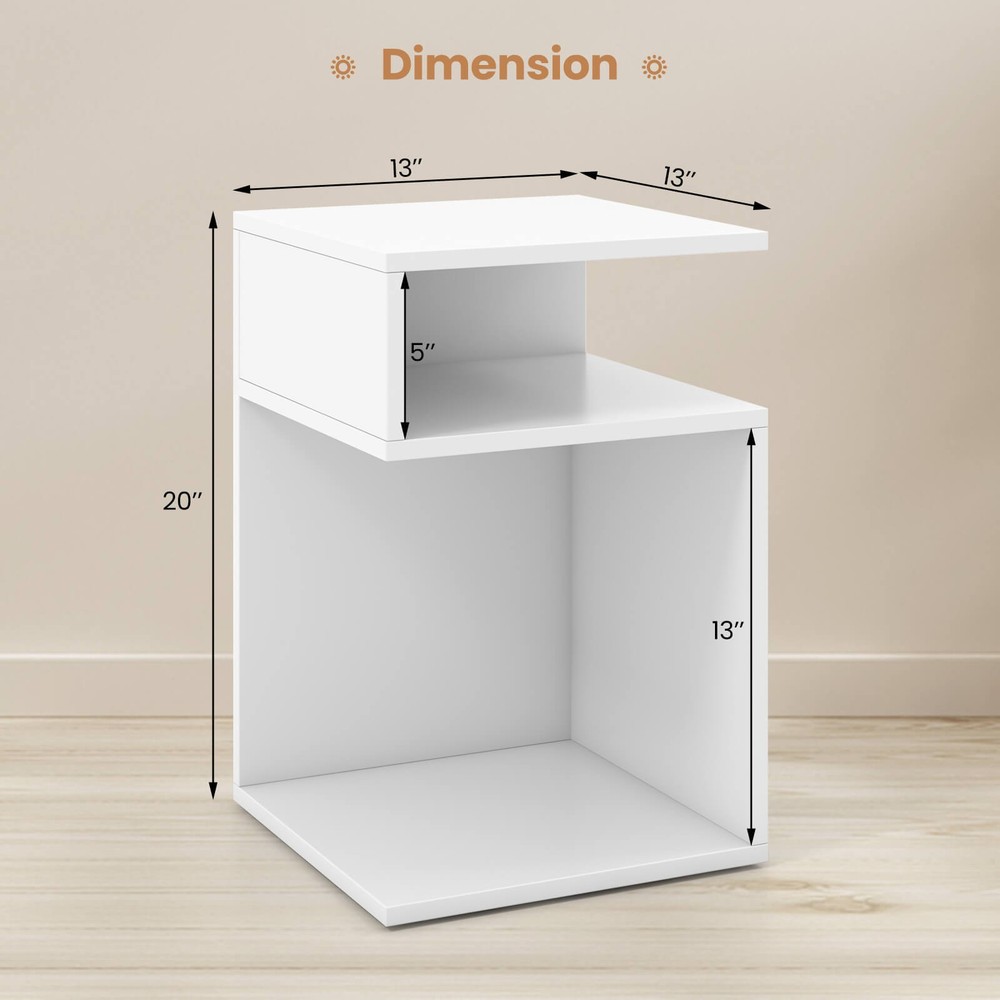 2PCS S-Shaped Side Table for Small Space Morden End Table w/S-Shaped Frame White