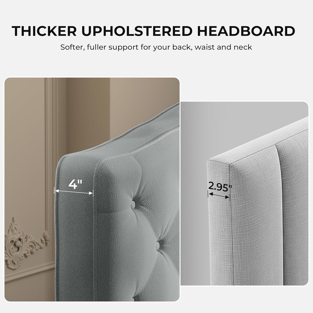 Modern Grey King Size Upholstered Headboard, Button-Tufted Design