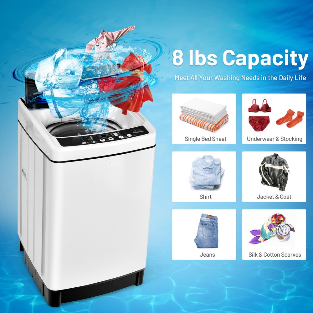 Compact Full-automatic Washing Machine Laundry Washer w/ 11 lbs Capacity White