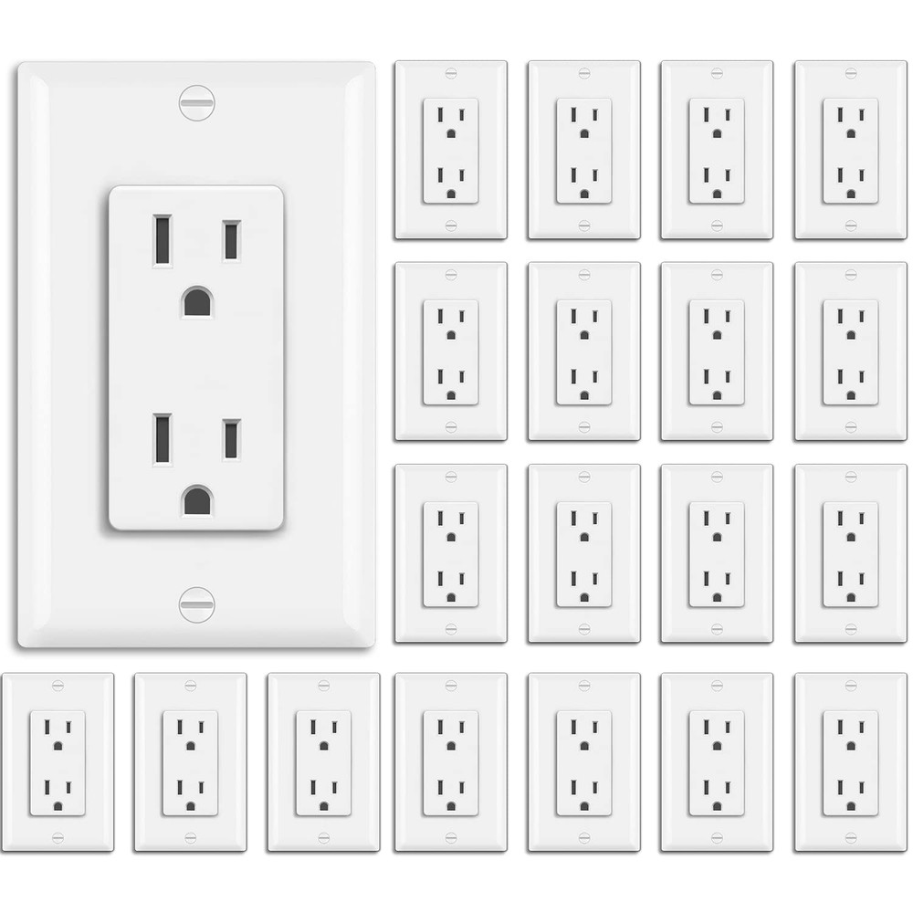 20 Pack 15 Amp Decorator Wall Receptacle Outlet, Non-Tamper-Resistant, Wallplate