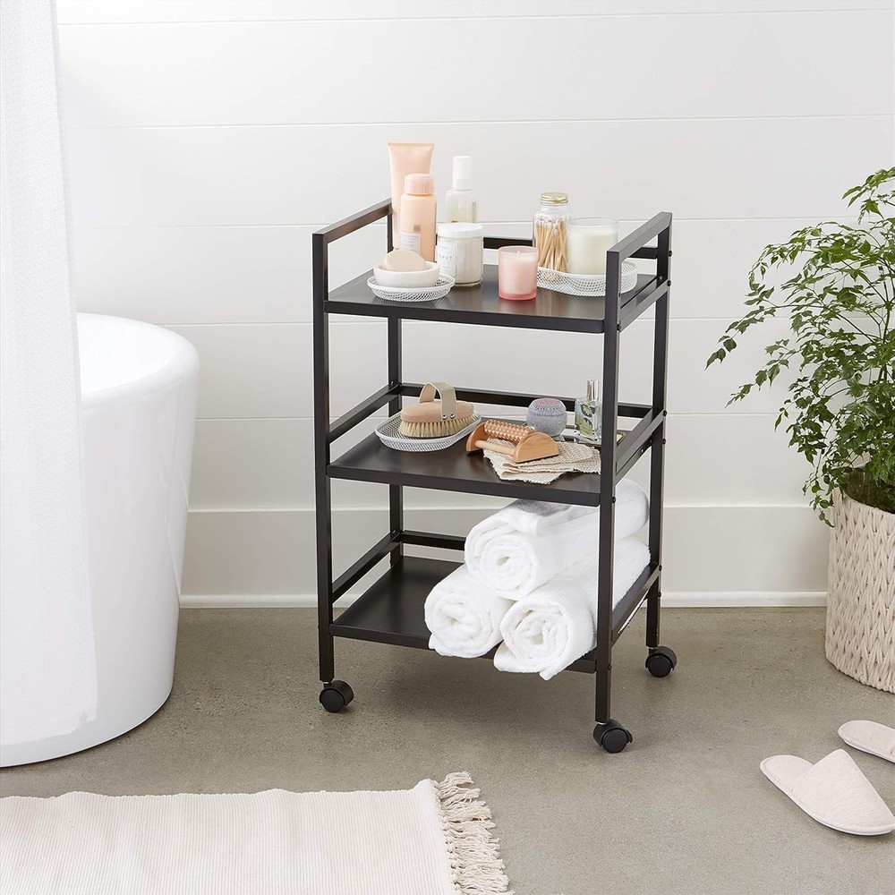3-Tier Metal Rolling Cart Black