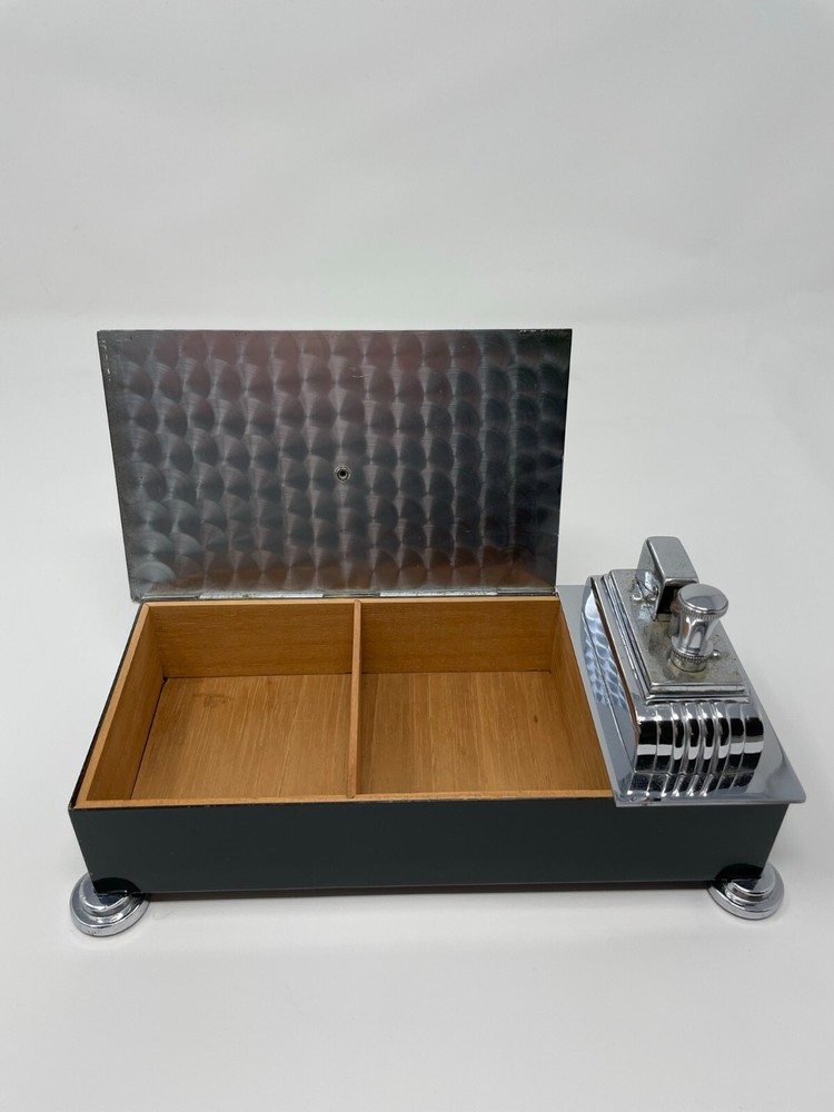 ART DECO RONSON TOUCH TIP LIGHTER AND CIGARETTE BOX