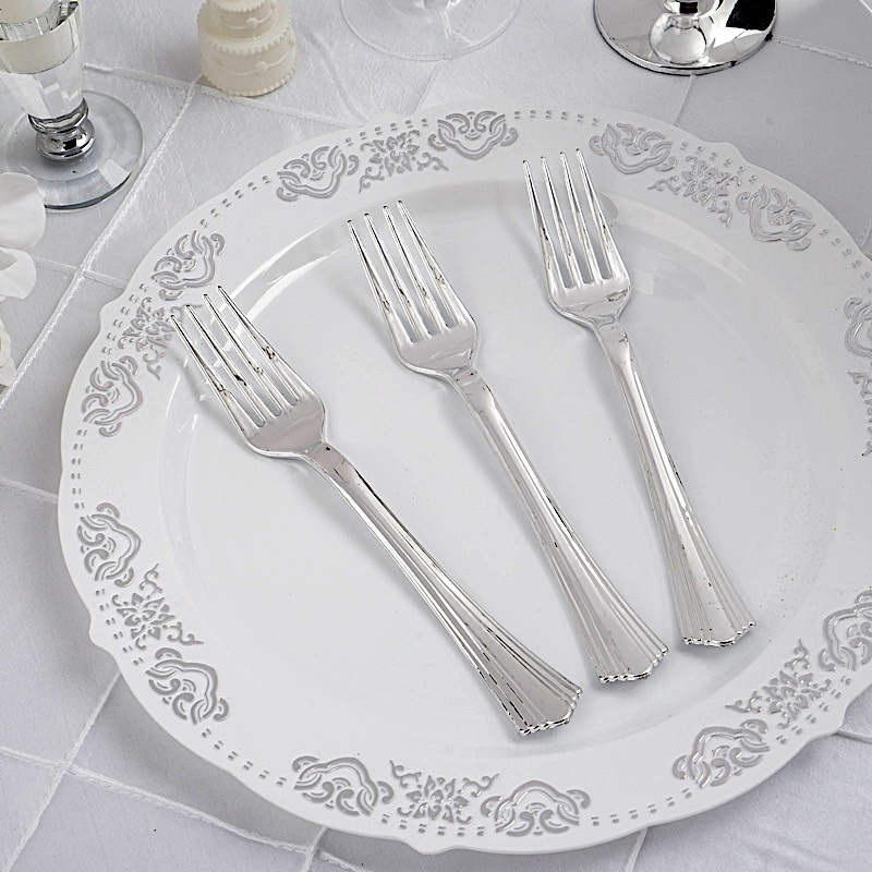 25 Plastic SILVER FORKS Disposable TABLEWARE Party Wedding Catering Light Gray