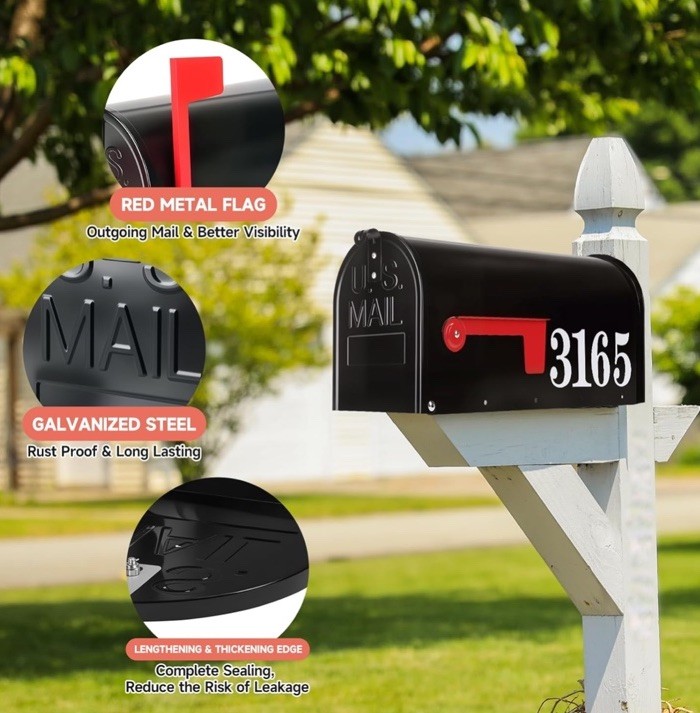 Metal Post Mount Mailboxes for Outside,Galvanized Steel,Waterproof,Medium Capaci