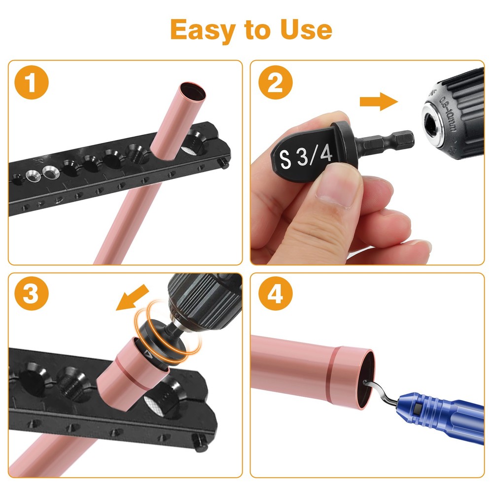 13x 1/4"-3/4" HVAC Swaging Tool Drill Bit Copper Pipe Expander Deburring Scraper