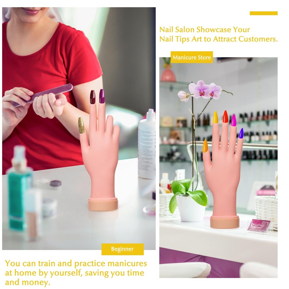 Nail Practice Hand - Practice Nail Tips Art Trainer Training Hand Tool Flexib...