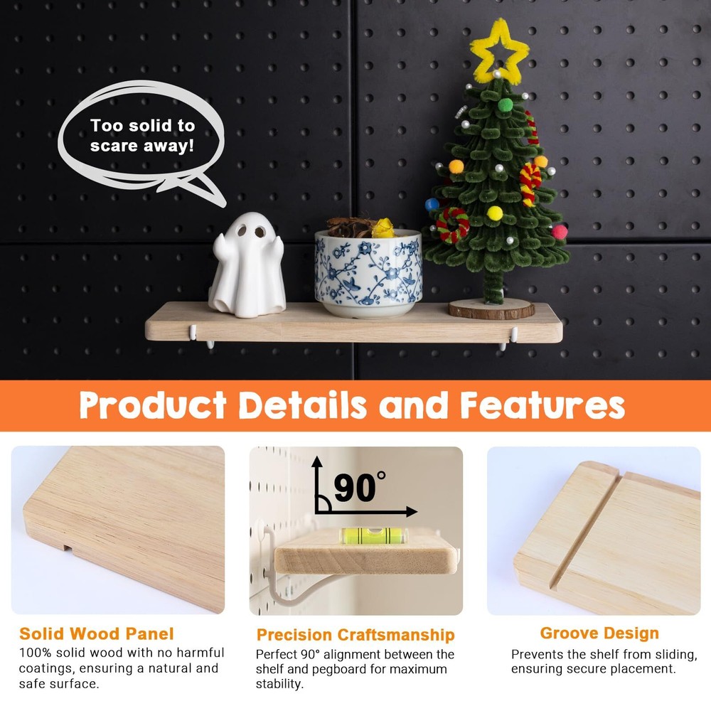 Solid Wood Pegboard Shelf Pegboard Shelves with Pegboard Hooks Pegboard Acces...
