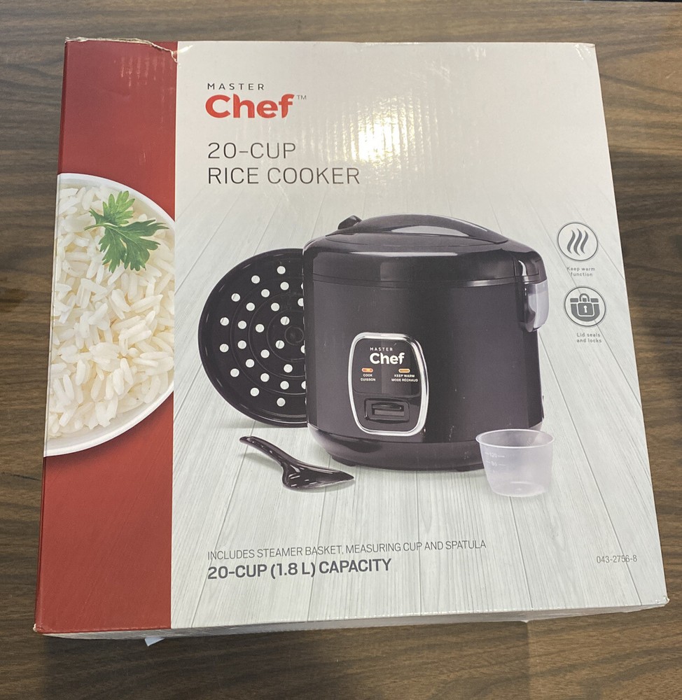 MASTER Chef Rice Cooker & Steamer One-Touch Non-Stick, Black, 20 Cups