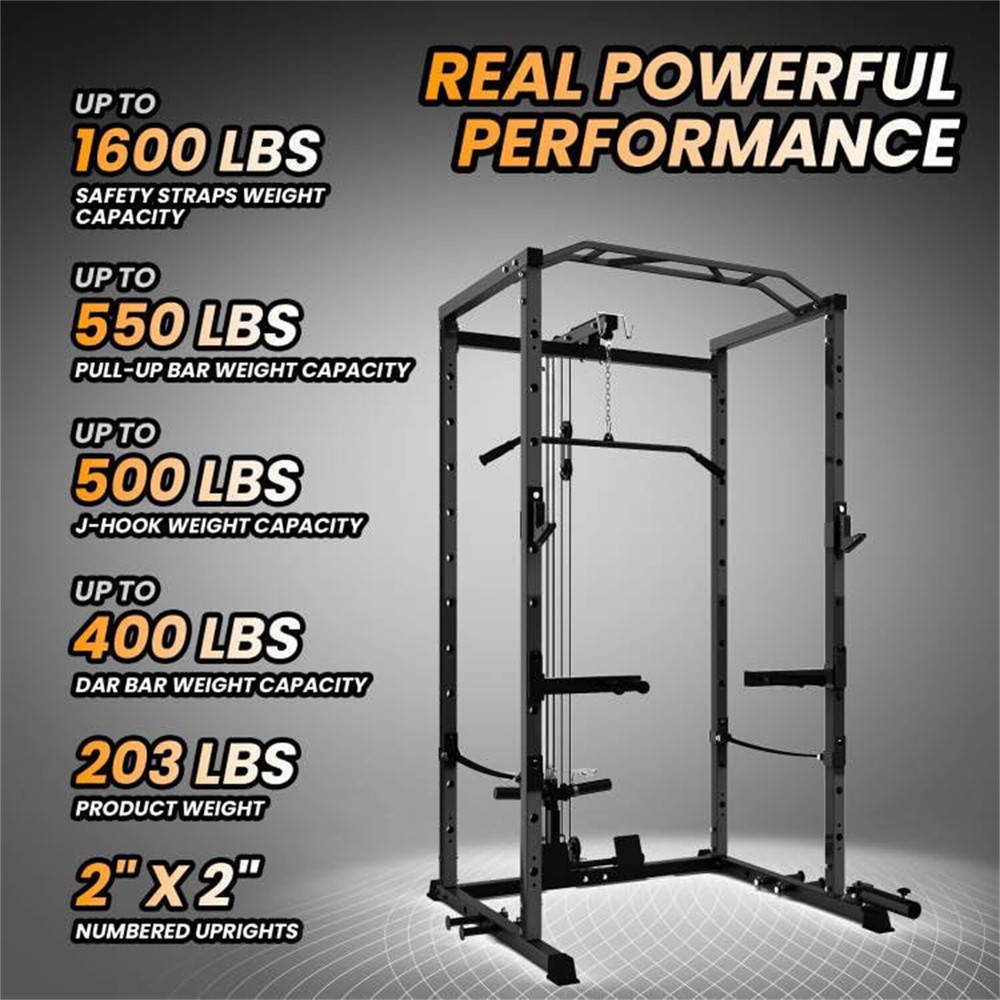 ☑️1600LBS Multi-Functional Power Rack W/Cable Pulley Power Cage with LAT Pulldow